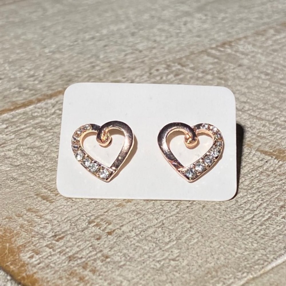 5/$25 Heart Rhinestone Rose Gold Stud Earrings Valentine Heart Rhinestone Studs